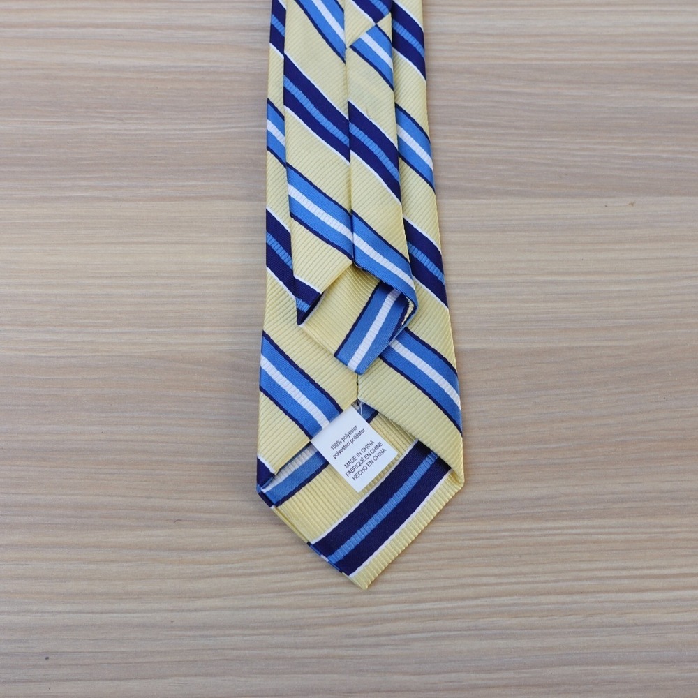 Boys Clip On Tie Striped Repp Blue Cream Navy Necktie Formal Wedding School Kids - Picture 6 of 8